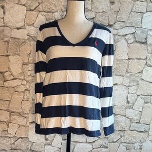 Ralph Lauren Navy and White Striped Long Sleeve Top